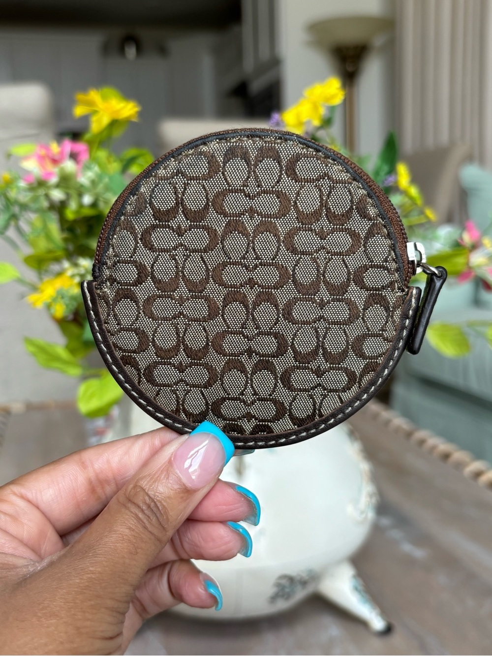 🪙🤎COACH Signature Jacquard Round Coin Purse🤎🪙